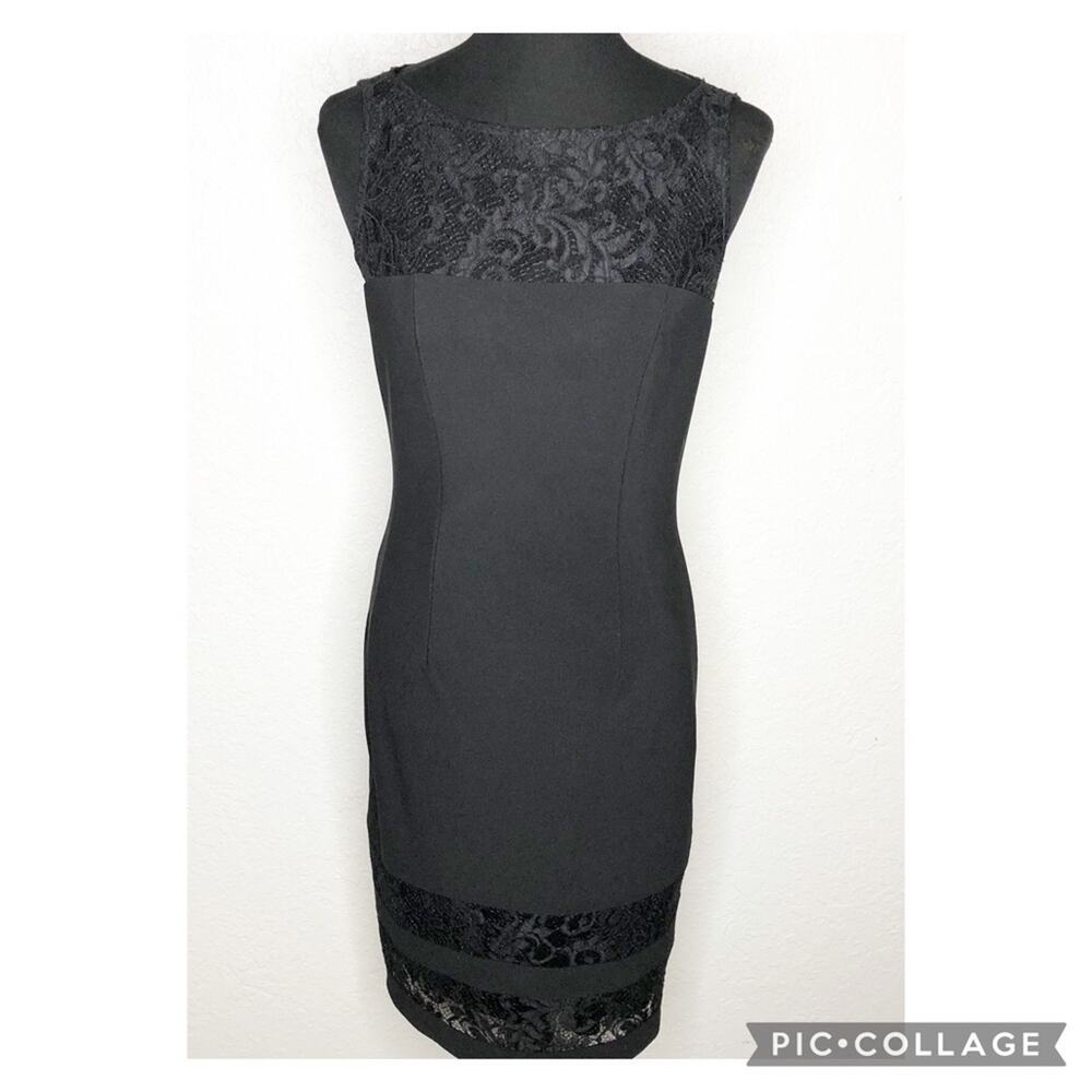 WHBM black lace neckline hem sleeveless sheath dress size 6